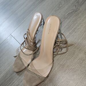 PrettyLittleThing Tan Strappy Heels Stiletto Design